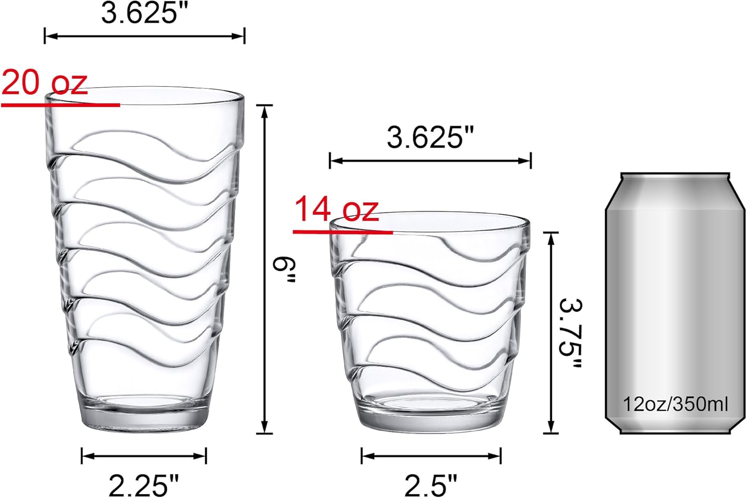 Amazing Abby - Wavely - 14-Ounce and 20-Ounce Plastic Tumblers (Set of 12), All-Clear Reusable Plastic Cups, Stackable, BPA-Free, Shatter-Proof, Dishwasher-Safe - Image 4