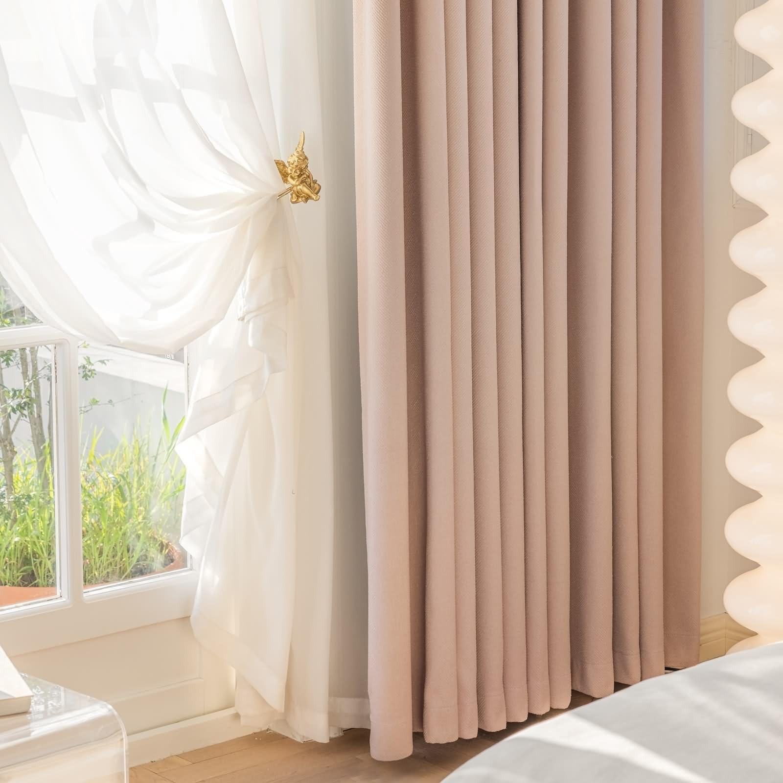 Cortinas vintage para dormitorio, cortinas de dormitorio pequeño, cortinas jacquard color rosa liso, cortinas rústicas de felpilla, 2 paneles de 54 pulgadas de ancho x 96 pulgadas de largo