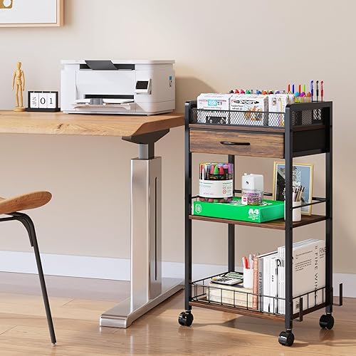 Miniatura 9 de Carro Rodante de 3 Niveles - Carro Utilitario de Metal con Cajón de Almacenamiento y Ruedas, Organizador Versátil de Arte y Manualidades para el
