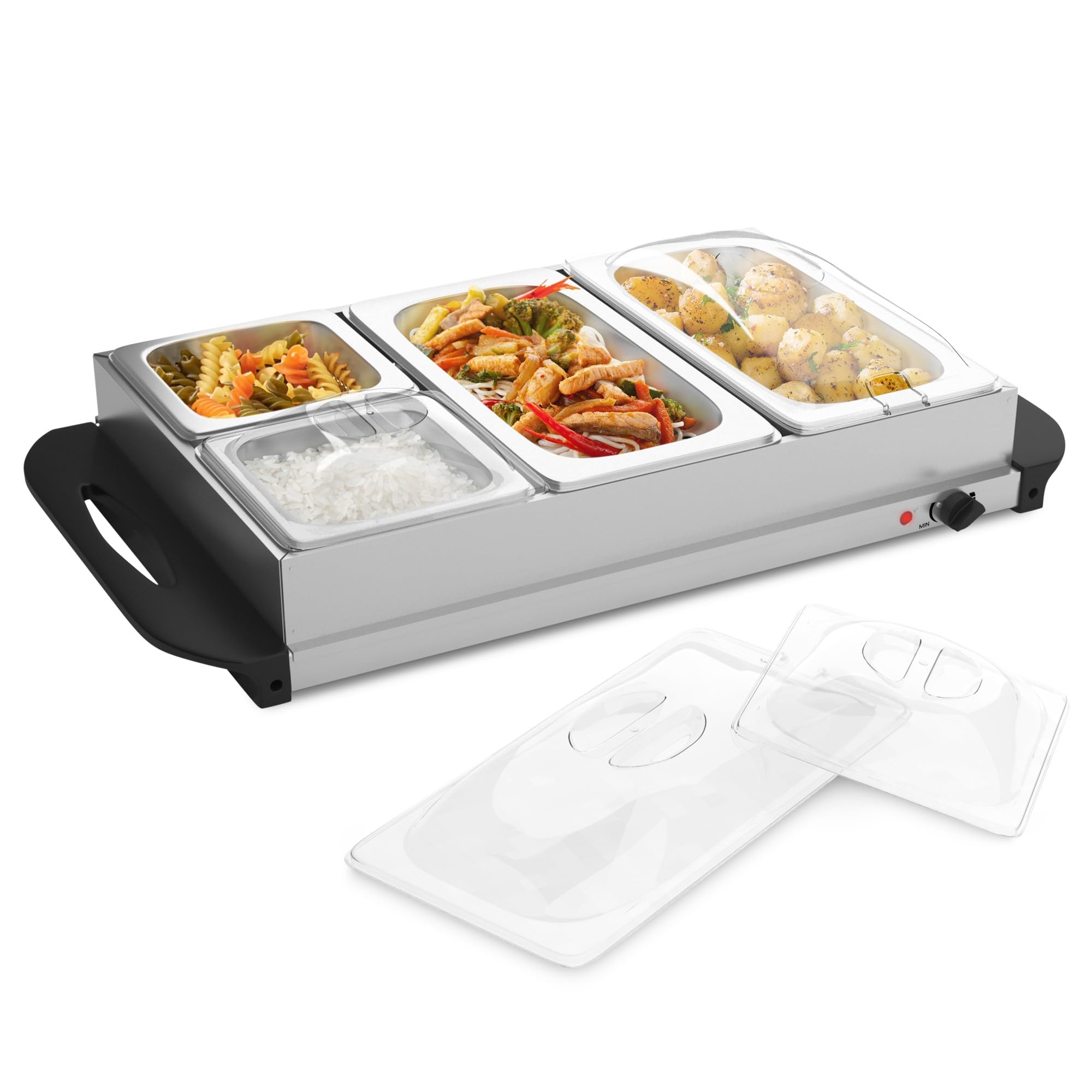 Jago® Buffetwärmer - elektrisch, mit Heizplattenfunktion, Temperaturregler, Edelstahl - Warmhaltegerät, Speisewärmer, Warmhalteplatte, Warmhaltebehälter