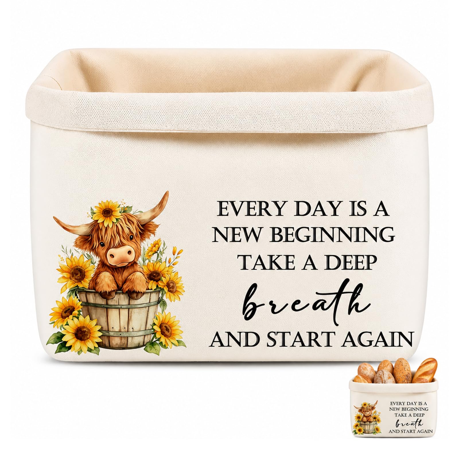 Reusable Highland Cow Bread Storage Bags Basket, Double Layer Polyester Bags for Homemade Bread, Highland Cow Gifts, Multi-Purpose Potato Storage Bag Breads Making Accessories for Mom Grandma Gift