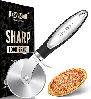 SCHVUBENR Ultra Sharp Stainless Steel Pizza Cutter Wheel - Non-Slip Grip Handle, Multi-Purpose Slicer for Pizza, Pie, Dough - Dishwasher Safe Black