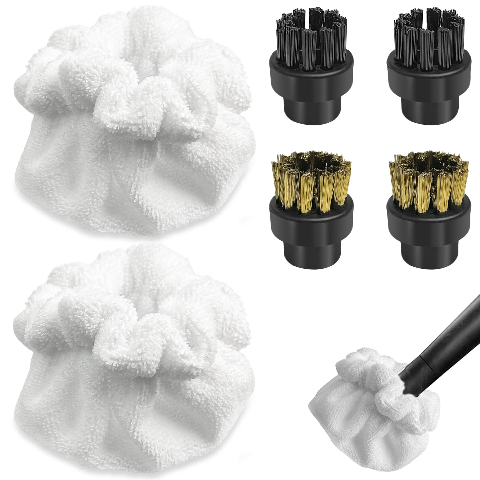 Lot de 6 accessoires pour nettoyeur vapeur - Brosses rondes en cuivre noir - Housse en tissu pour brosse triangulaire - Chiffons en microfibre compatibles avec Dupray - Chiffons de rechange en