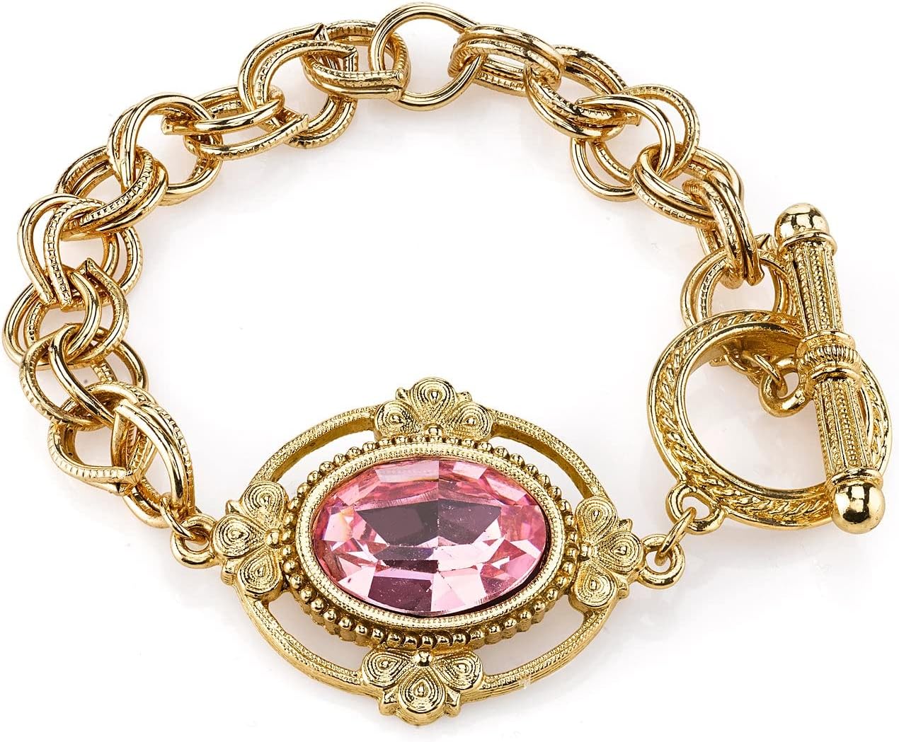 1928 Jewelry Women's Oval Lux Crystal Silver Toggle Link Bracelet