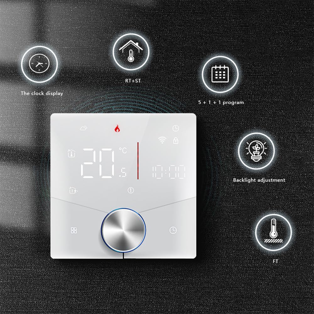 Decdeal Termostato WiFi para calefacción por suelo radiante y control de caldera de gas, compatible con Alexa, Google Home y Smart Life App mando a distancia, con botón giratorio, termostato de 2,4