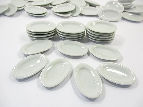 Miniatura 3 de 0.394x1.378 in Mini Plato Oval Blanco Plato Casa de Muñecas Miniatura Utensilios de Cocina Cerámica 10830