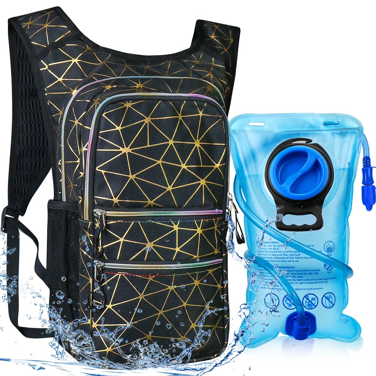 Paquete de hidratación, mochila de agua con bolsa de hidratación de 3 L, aislamiento ligero, esencial para festivales, mochila de hidratación para rave, senderismo, ciclismo, correr, equipo de