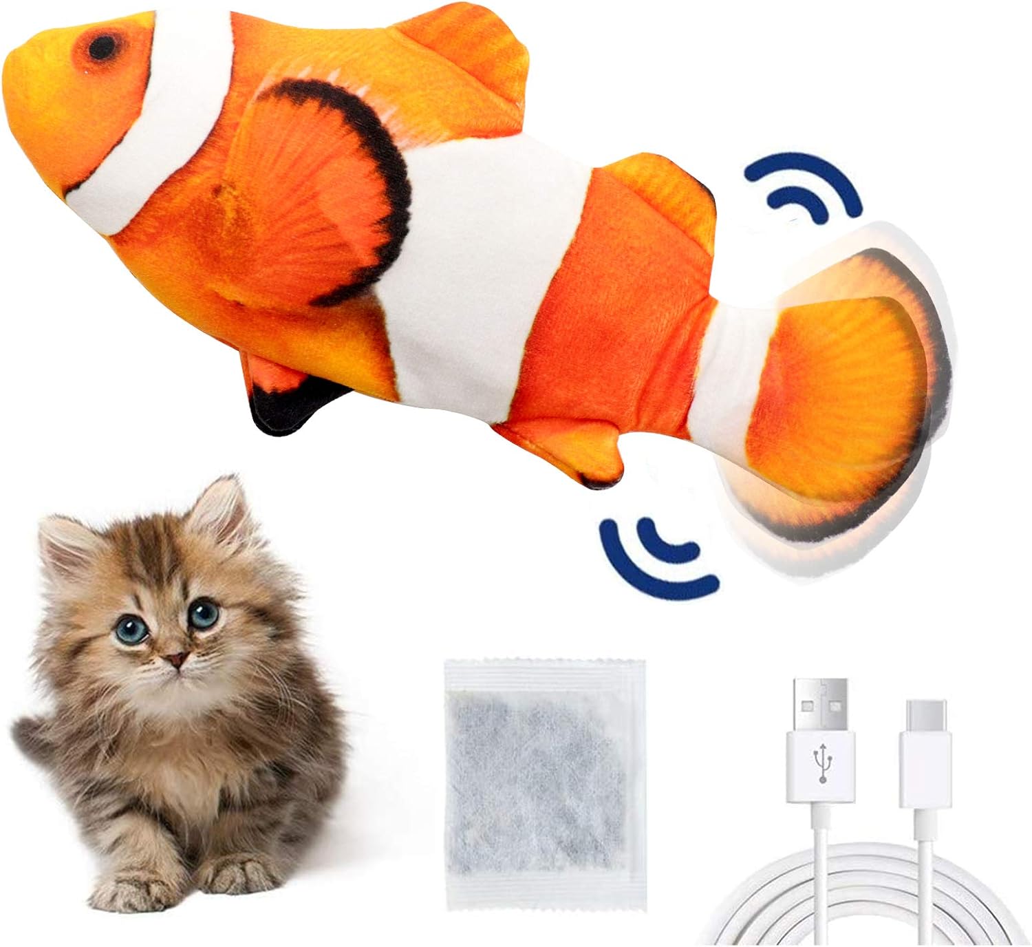 PetIsay Floppy Fish Cat Kicker Toy with Catnip, Realistic Moving Toy Fish, Dancing Fish Kitty Toy, Wiggle Fish Toys(Clownfish)…