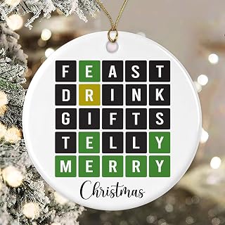 Wordle Christmas Ornament - Funny Word Lover Gift - Feast- Drink- Gifts - Telly - Merry - Decoration Christmas Tree Ornament - Wordle Ornaments For Family And Friends Printed on Both Sides