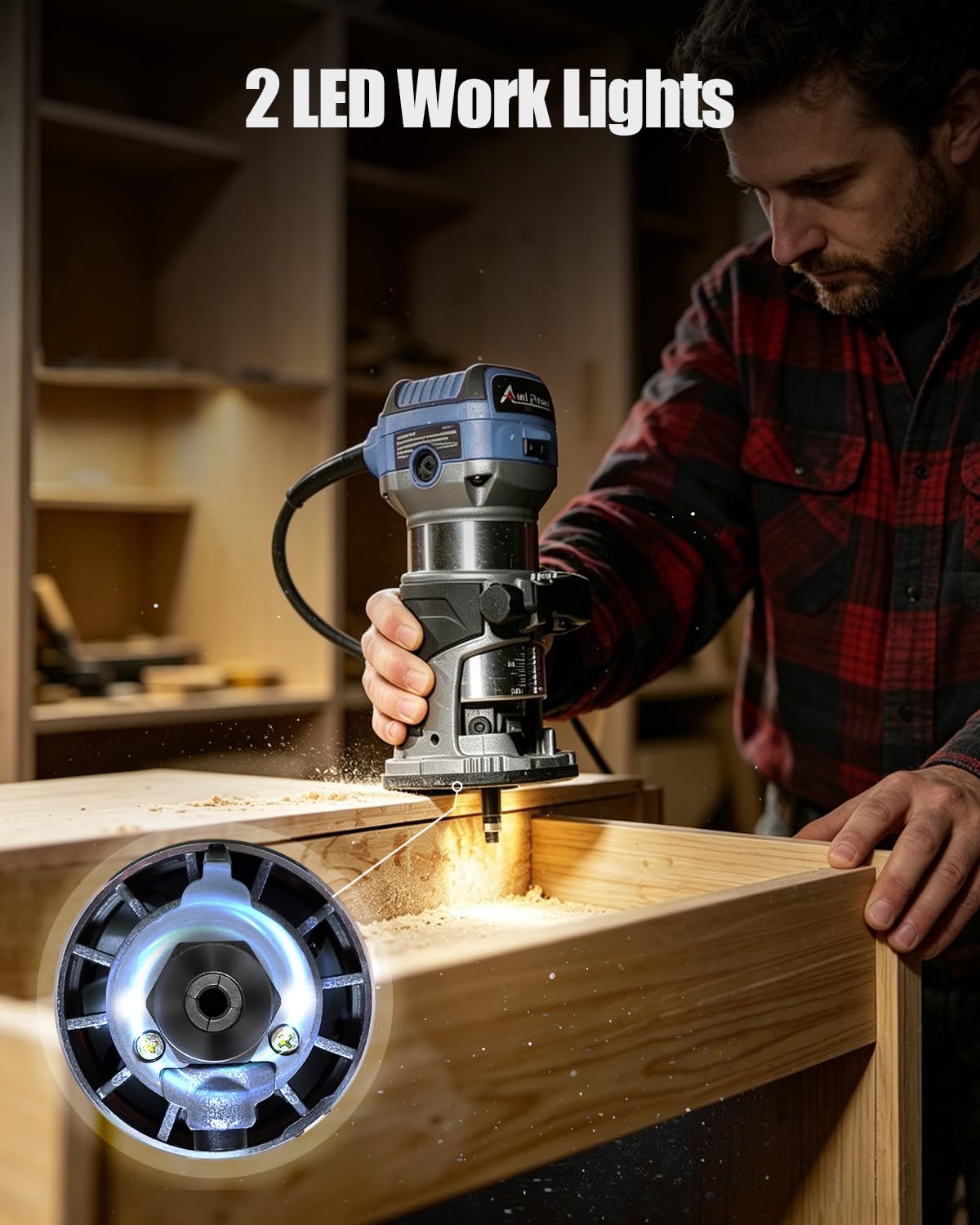 AVID POWER - Herramienta de enrutador compacto de 6.5A, 1.25HP, Aluminio, Base Fija, 6 Velocidades, Guía de Borde, 5 Brocas, Guía de Rodillo, Campana Antipolvo, Pinza, Llave