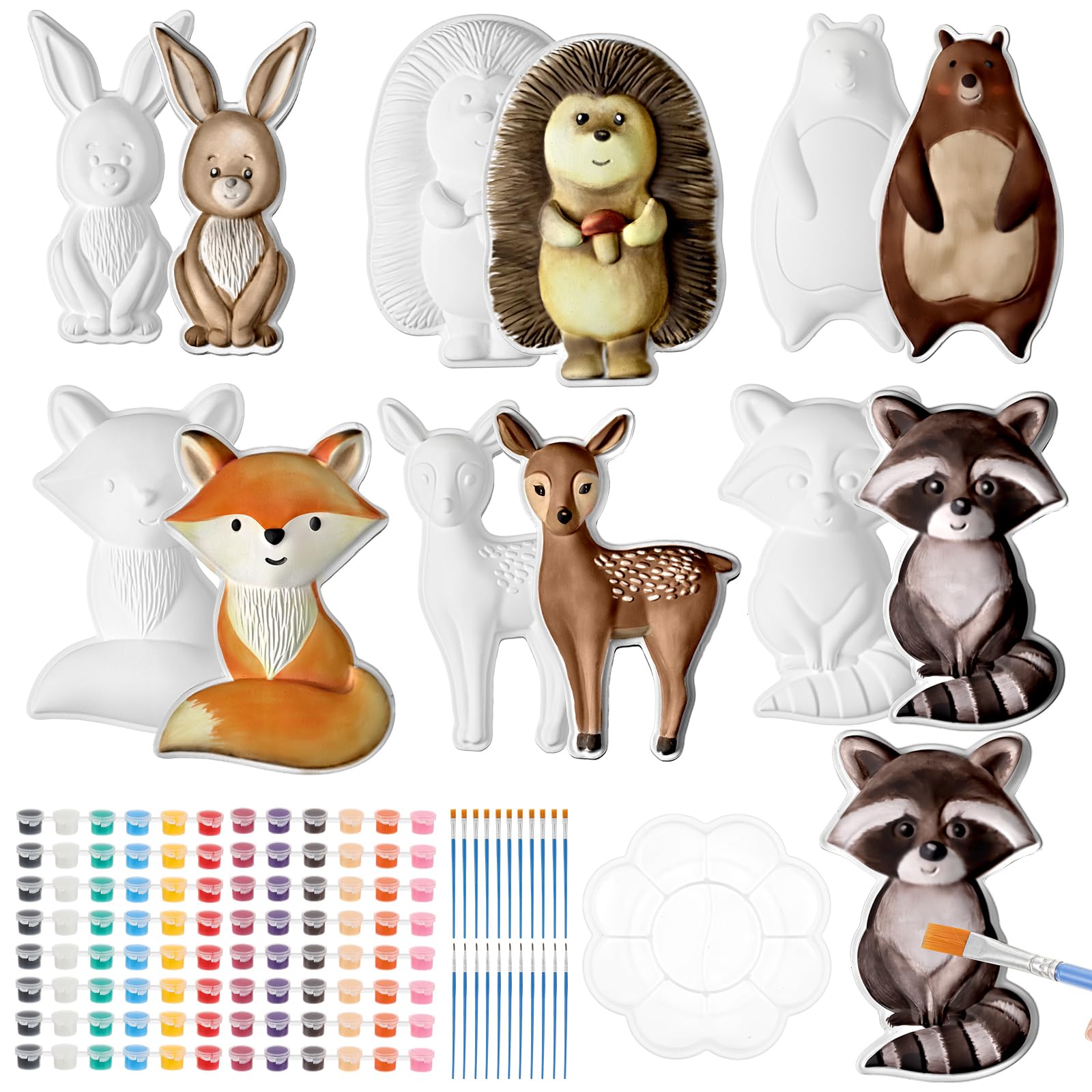 Realspring 12 Set Woodland DIY Painting Kit Ceramic to Paint Your Own Angel Statues Unpainted Plaster Figurines Brushes Acrylic Paints Crafts Kits Party Favor Gifts for Kids Adults