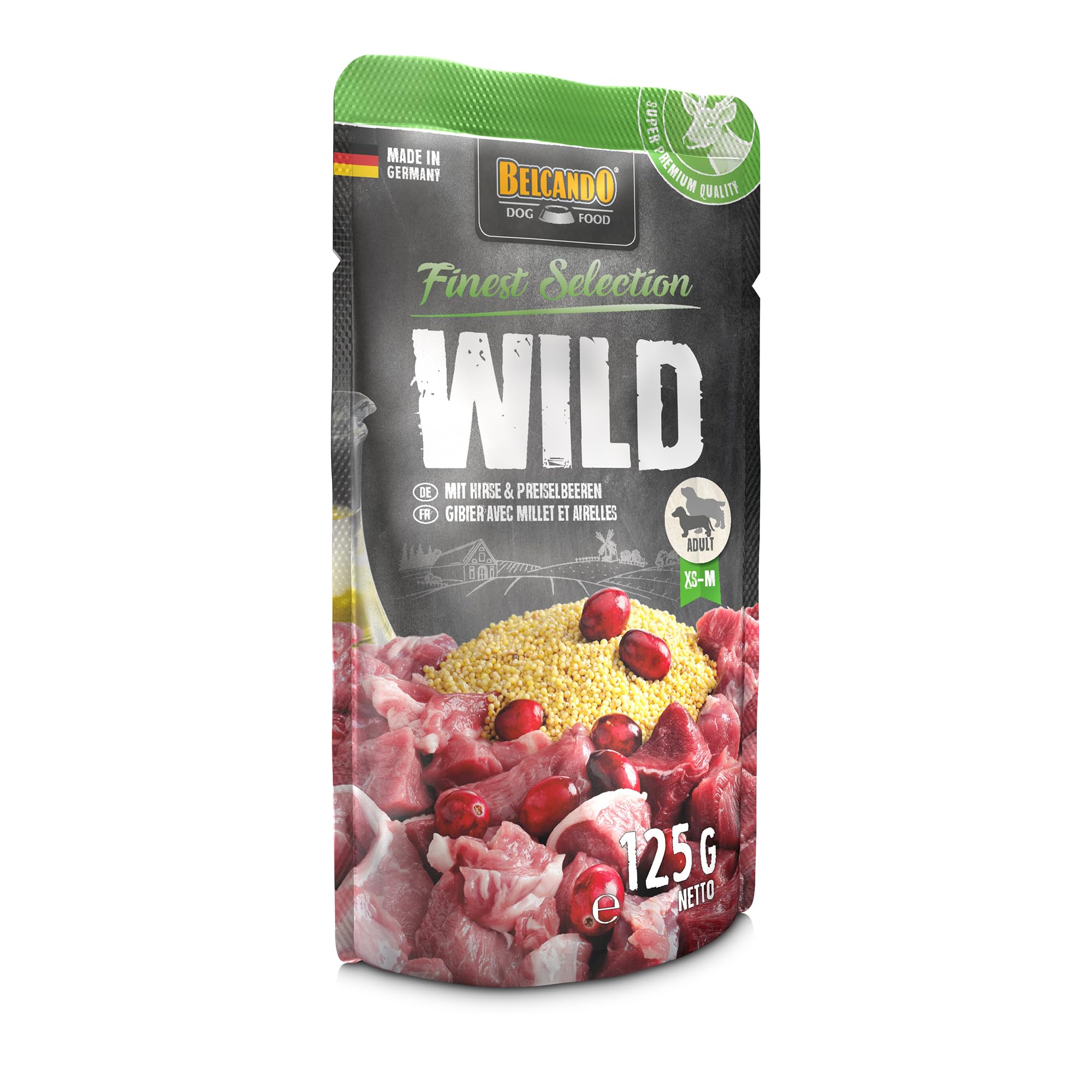 Belcando Bolsas [12x125g Venado con mijo y arándanos] | Comida húmeda para Perros | Alimento Completo en prácticas raciones Individuales