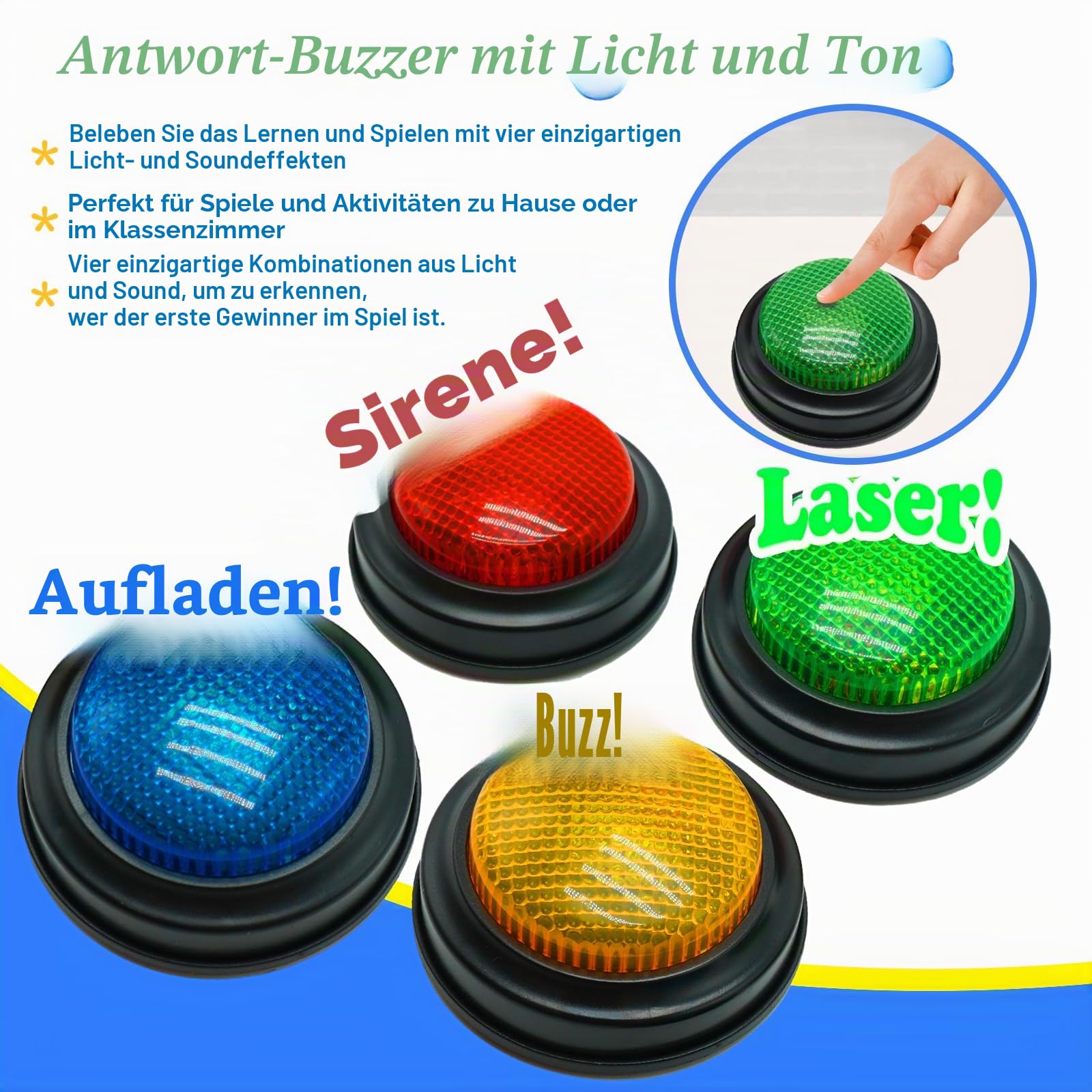 Gelabur 8er-Pack Buzzer für Quizspiele, Antwort-Summer für Klassenzimmer, Familienfeud-Gefahren-Summer, Spiel-Summer mit Lichtern und Sound für Klassenzimmer, Spielshow-Summertasten