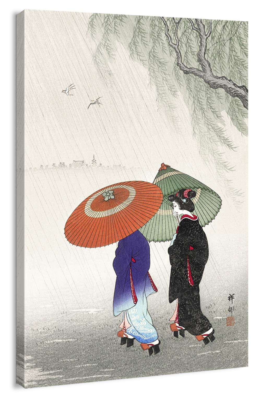 artprints1stop Canvas Print Wall Art - Japanese Woodblock Prints Two Women in The Rain, Spring by Ohara Koson - 24x36 inches