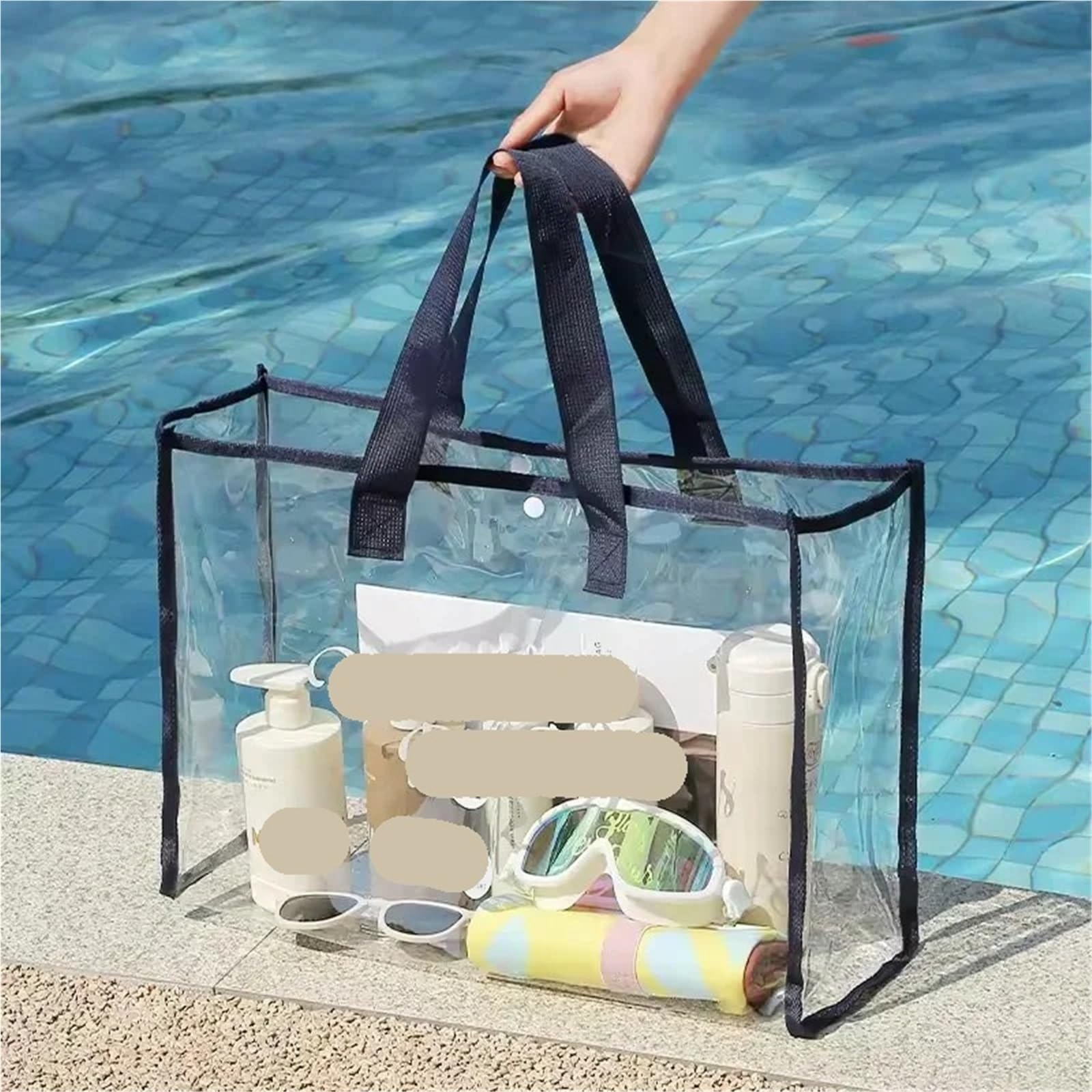 Torby kosmetyczne Torba plażowa o dużej pojemności, przenośna torba plażowa, przezroczysta, wizualna, organizer na kosmetyki, wodoodporna, PVC, zewnętrzna torba do pływania na plażę(Khaki)
