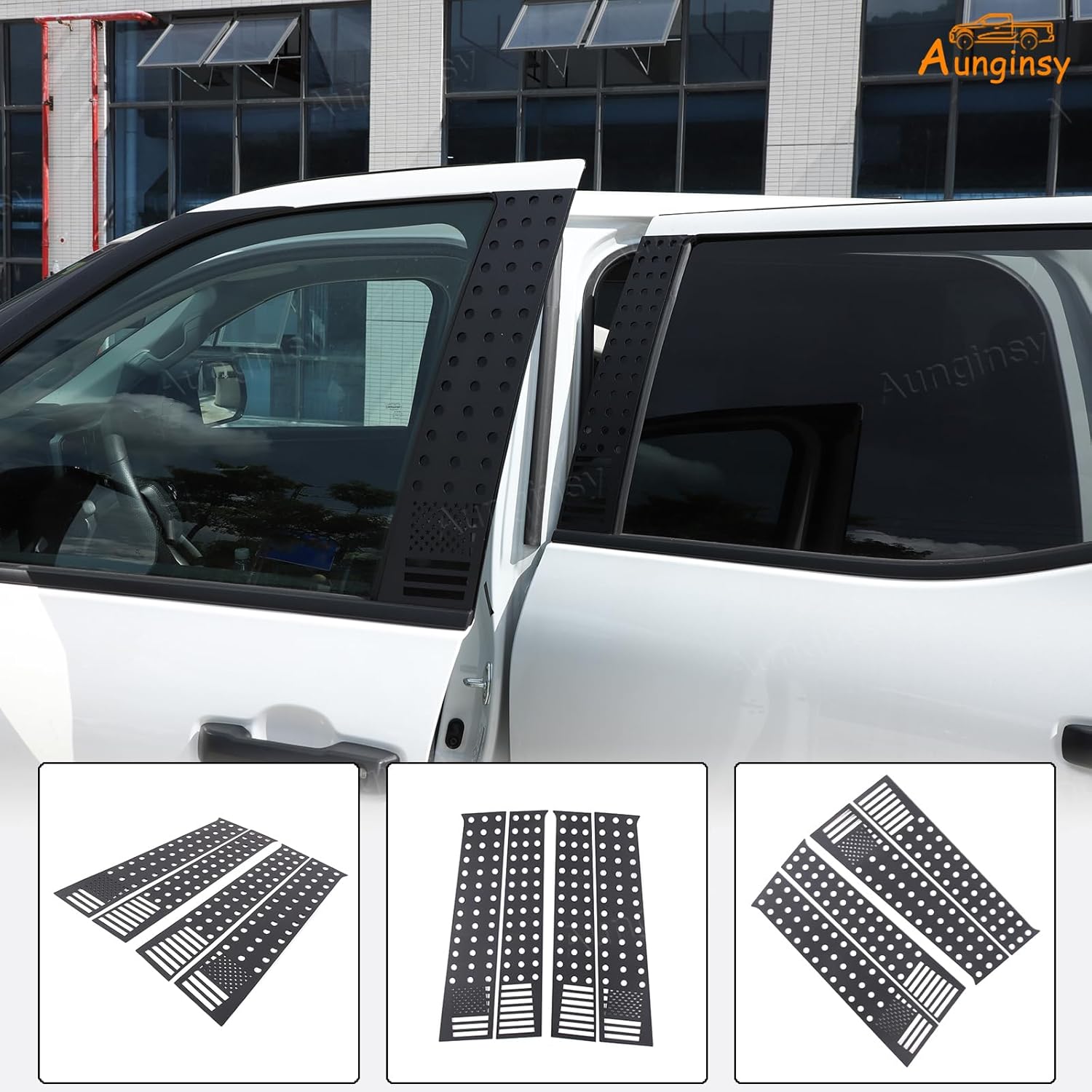 Aunginsy Window Center Pillar Post Trim Cover Compatible with Toyota Tundra 2022-2025 Truck Outer Side Door Window Centerpillar Honeycomb Panel Molding Decorative Cover Protection Exterior Accessories