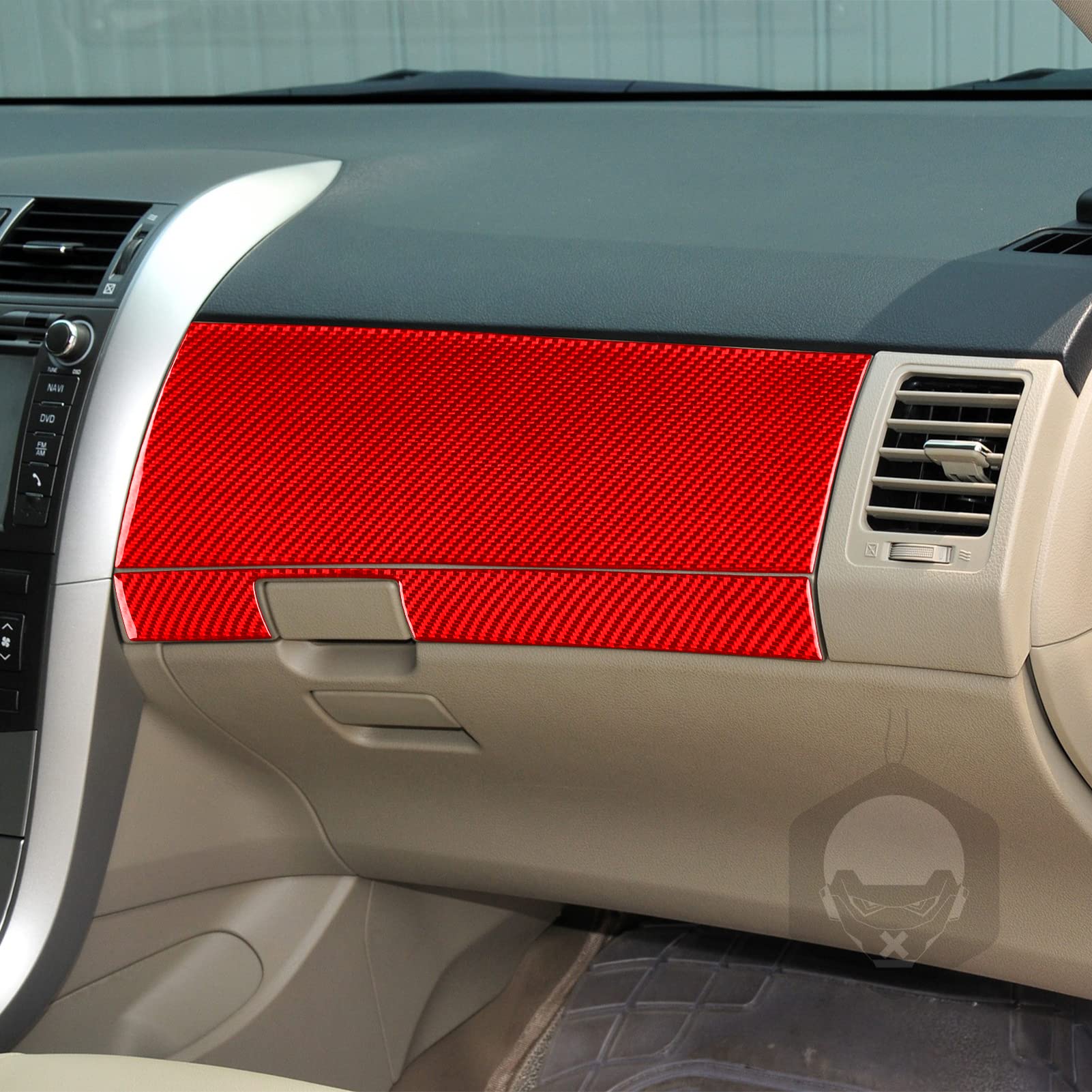 PJFUS Real Soft Carbon Fiber Car Dashboard Co-Pilot Glove Box Above Panel Cover Trim Sticker Compatible with Toyota Corolla 2009 2010 2011 2012 2013 Auto Premium Interior Accessories red