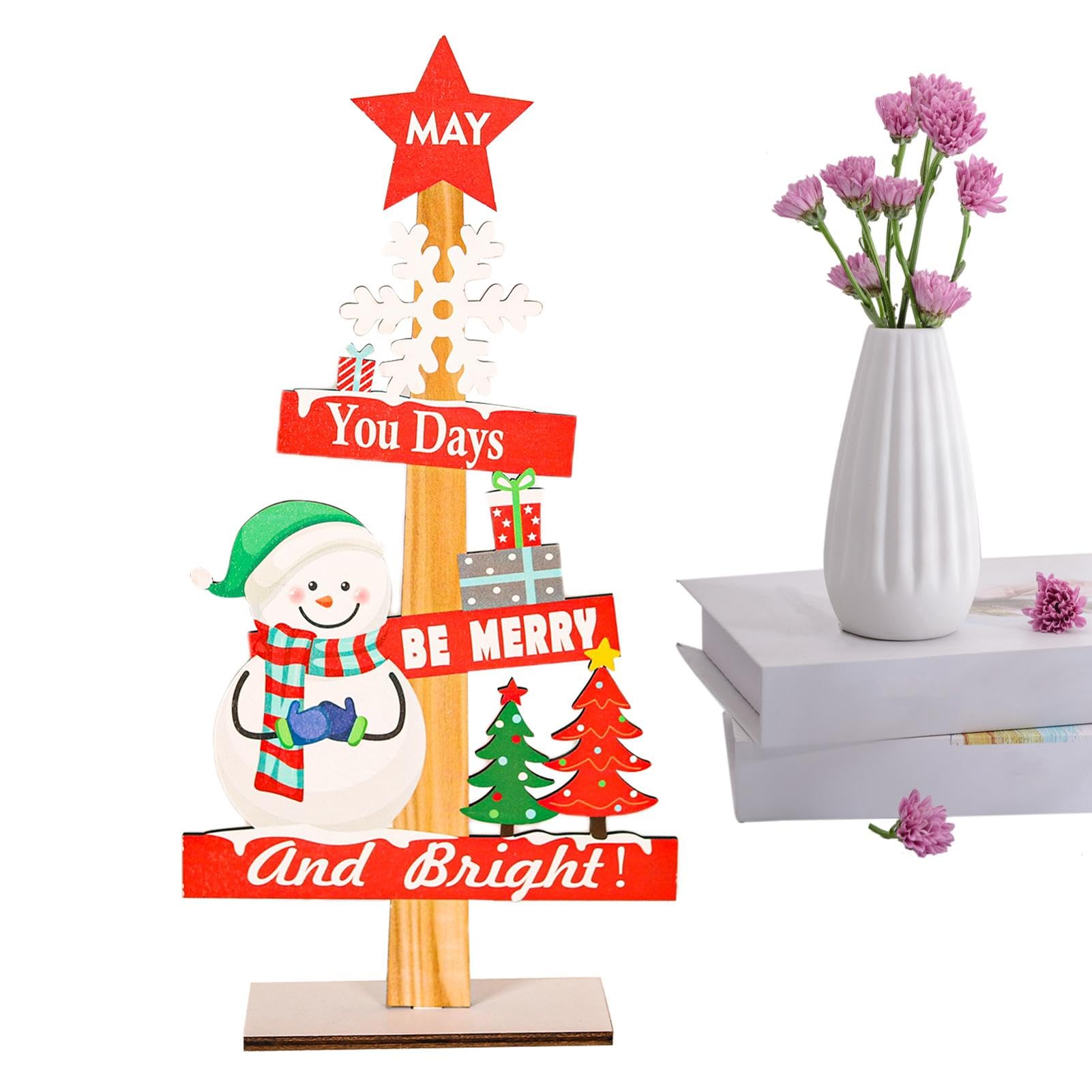 Adorno de mesa de madera de Navidad,decoraciones de mesa de madera de Navidad | Árbol de Navidad de mesa con palabras | Decoración adorable del logotipo del árbol de Navidad de la bandeja de varios
