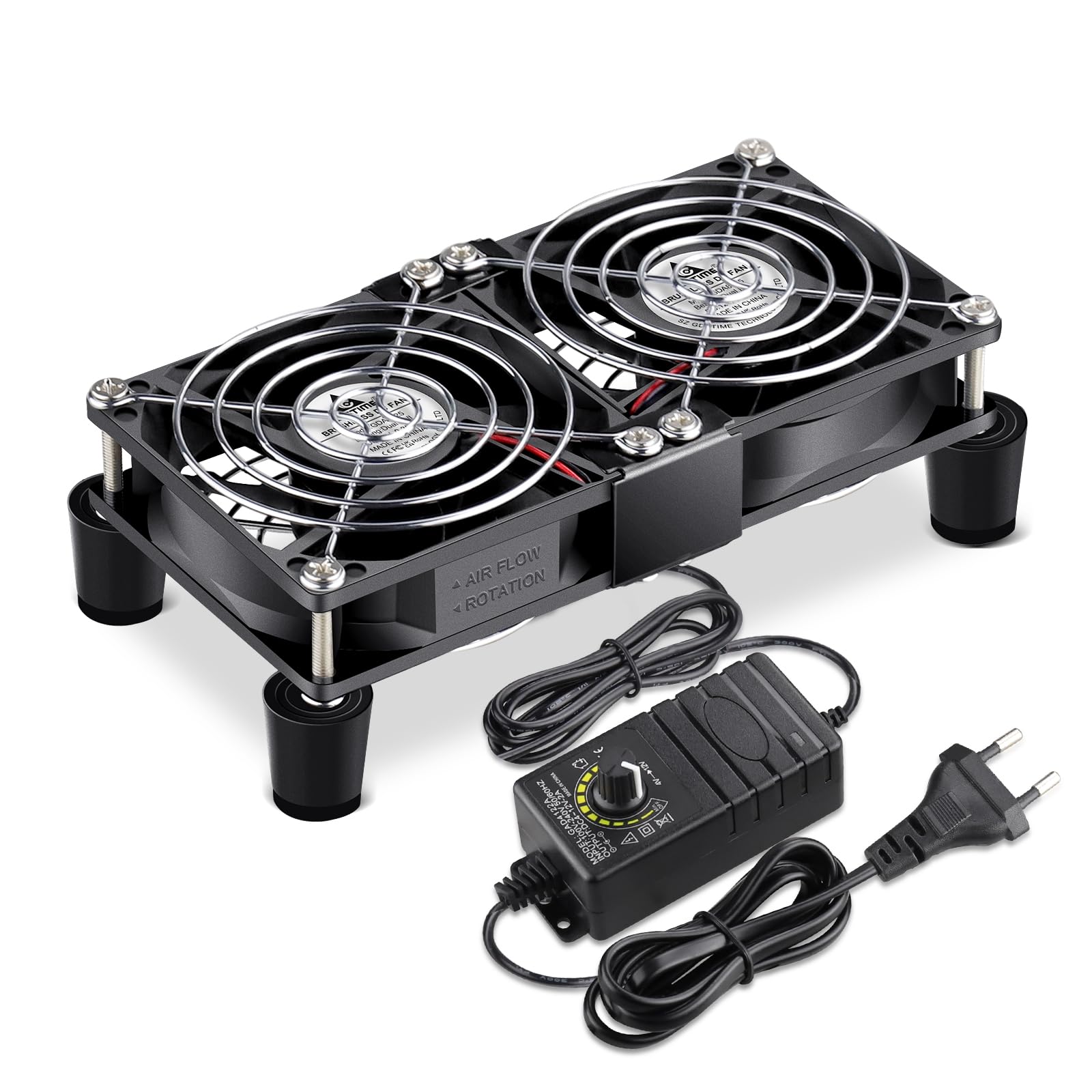 GDSTIME Ventilatore 220 V 80 mm a cuscinetto a sfera doppio 80 x 80 Ventilatore 230 V PC Ventilatore con controller di velocità regolabile per PC Router TV Box Mobile