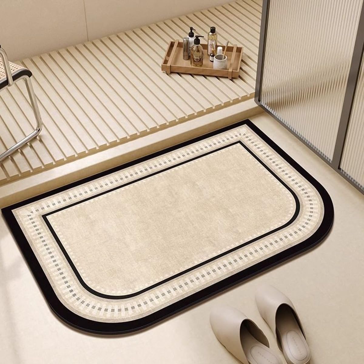 Tapis de Sol Décoratif | Tapis de Bain antidéparant et Doux en Terre de diatomée | Séchage Rapide | Anti Odeur | Fort Pouvoir Absorbant |(D,80x100cm)