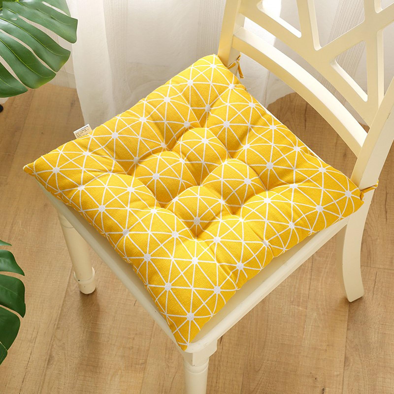 Velvet Chair Cushions for Dining Chairs, Set of 1 2 3 4 5 6,Seat Pads for Kitchen Chairs with Ties,40cm*40cm(15.7in*15.7in) (2, Geometric Yellow, 15.7in*15.7in)