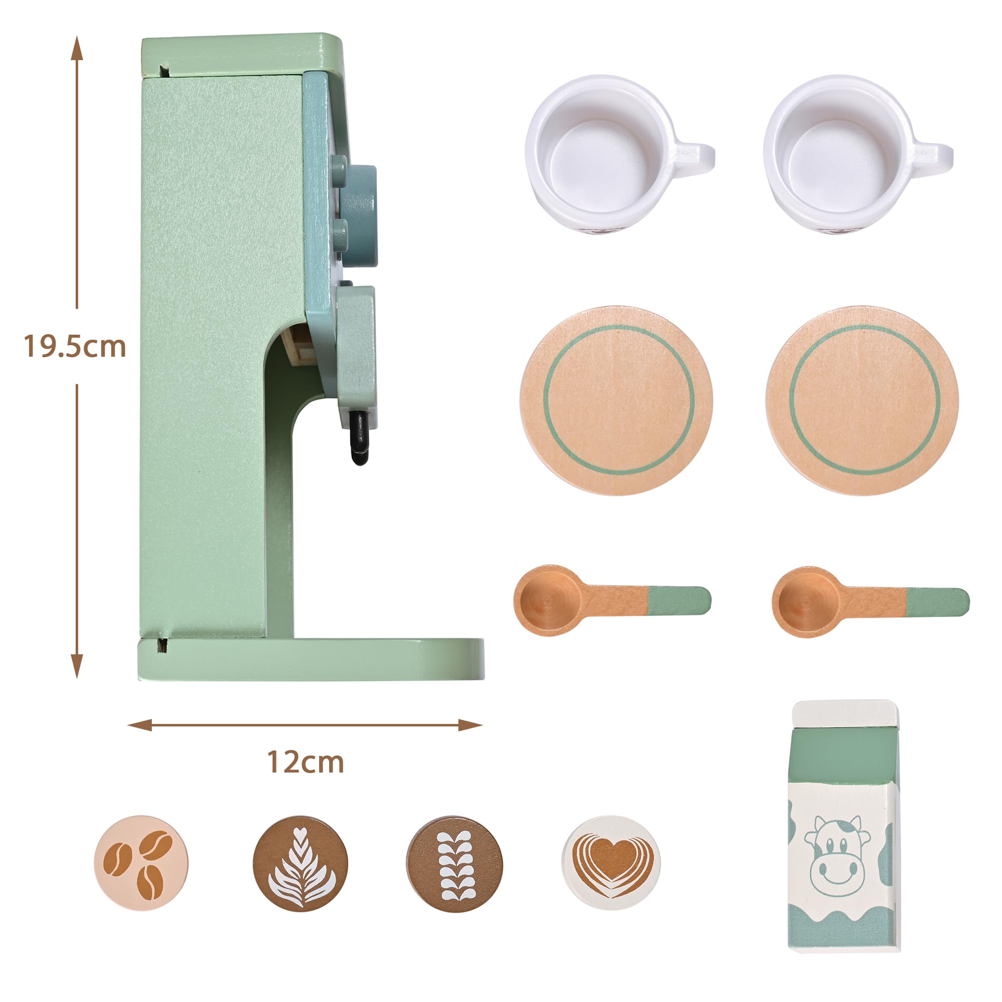 Donmills Green Coffee Maker Toddler fingere di giocare accessori da cucina | Giocattoli in legno per bambini Macchina per caffè espresso Playset Montessori Cucina Giocattolo Regalo per Ragazze e Ragazzi