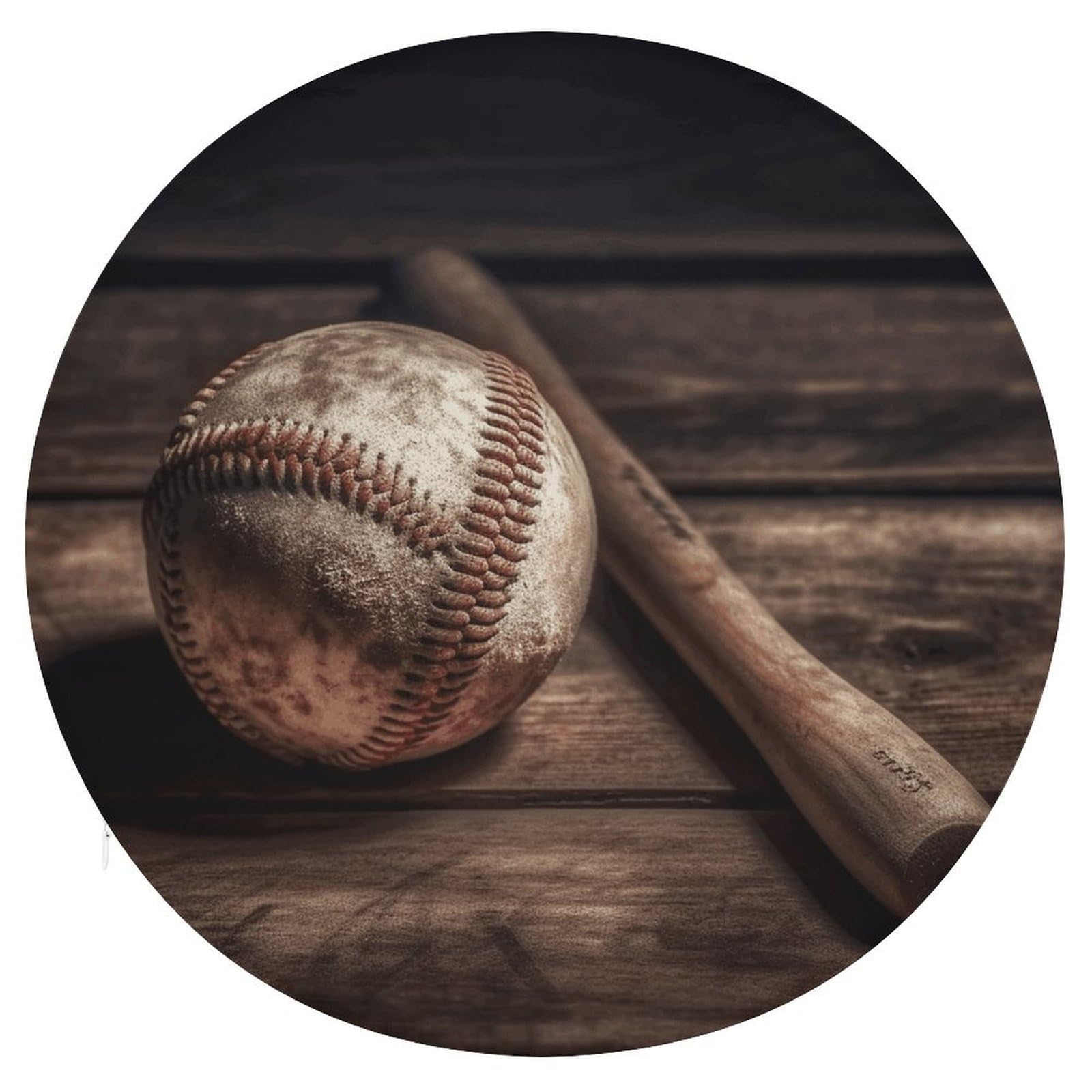 LZQPOEAS Baseball on Wooden Round Chair Cushion 15 Inch, Detachable Memory Foam Seat Cushion,Circle Stool Cushion, Soft Round Chair Pad with Removable Cover