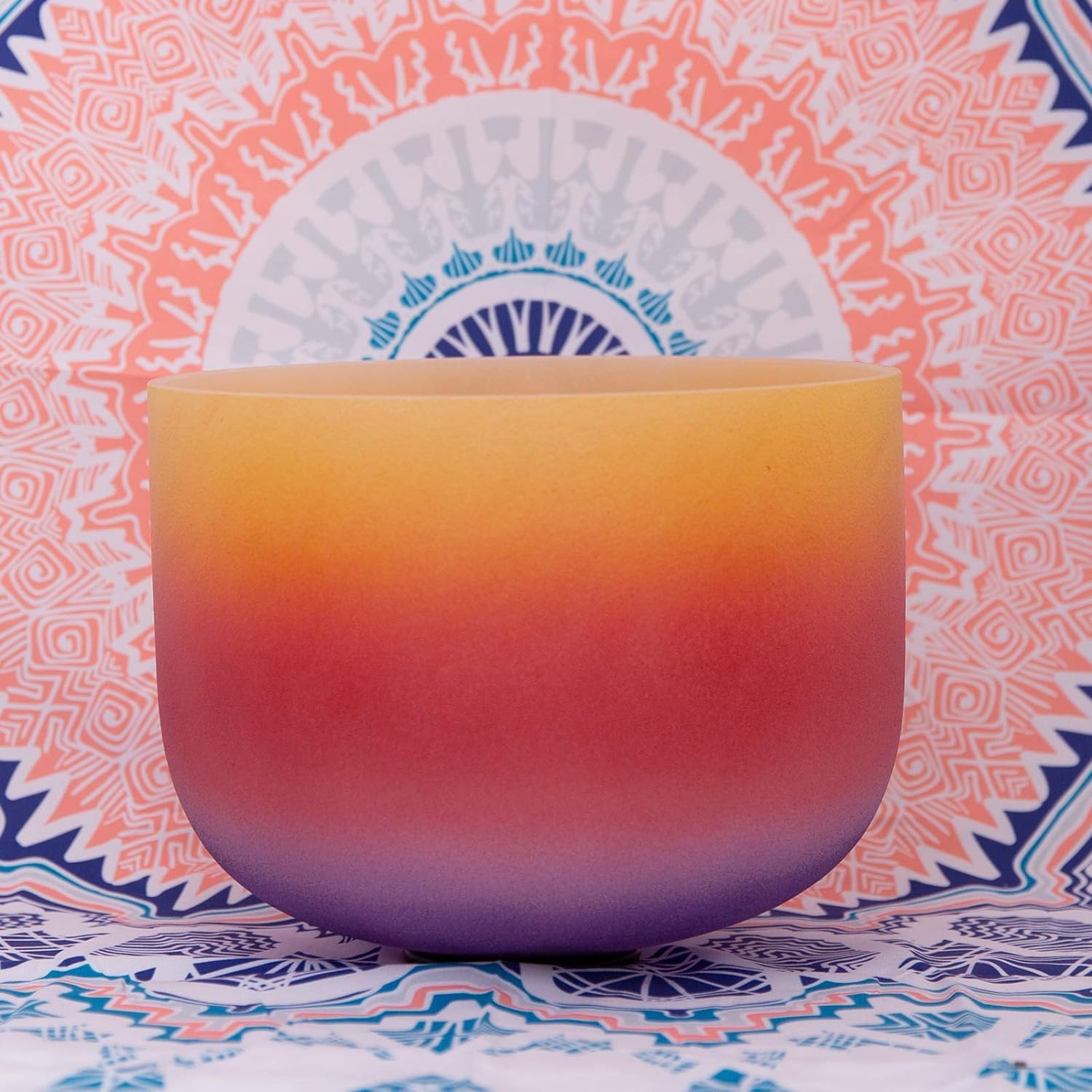 432 Hz E Solar Plexus Chakra Rainbow Colored Frosted Quartz Crystal Singing Bowl 8 inch