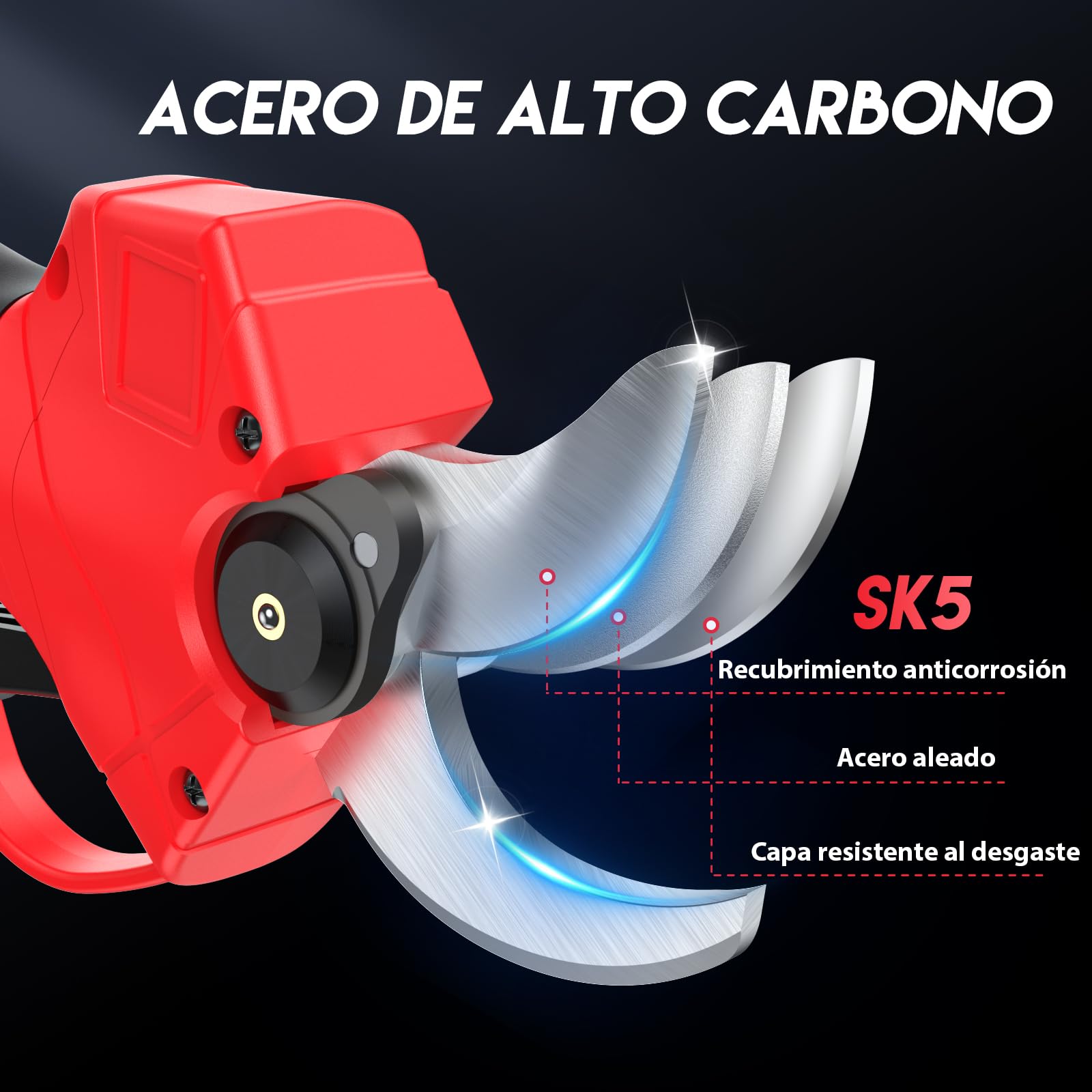 SOARFLY Tijeras de Podar Electricas Inalámbricas, Motor Brushless 450W, Corte Ajustable 35 mm, 2 Baterías 21V 2000mAh, Pantalla LCD, Tijeras de Poda para Árboles Frutales y Jardín, Rojo