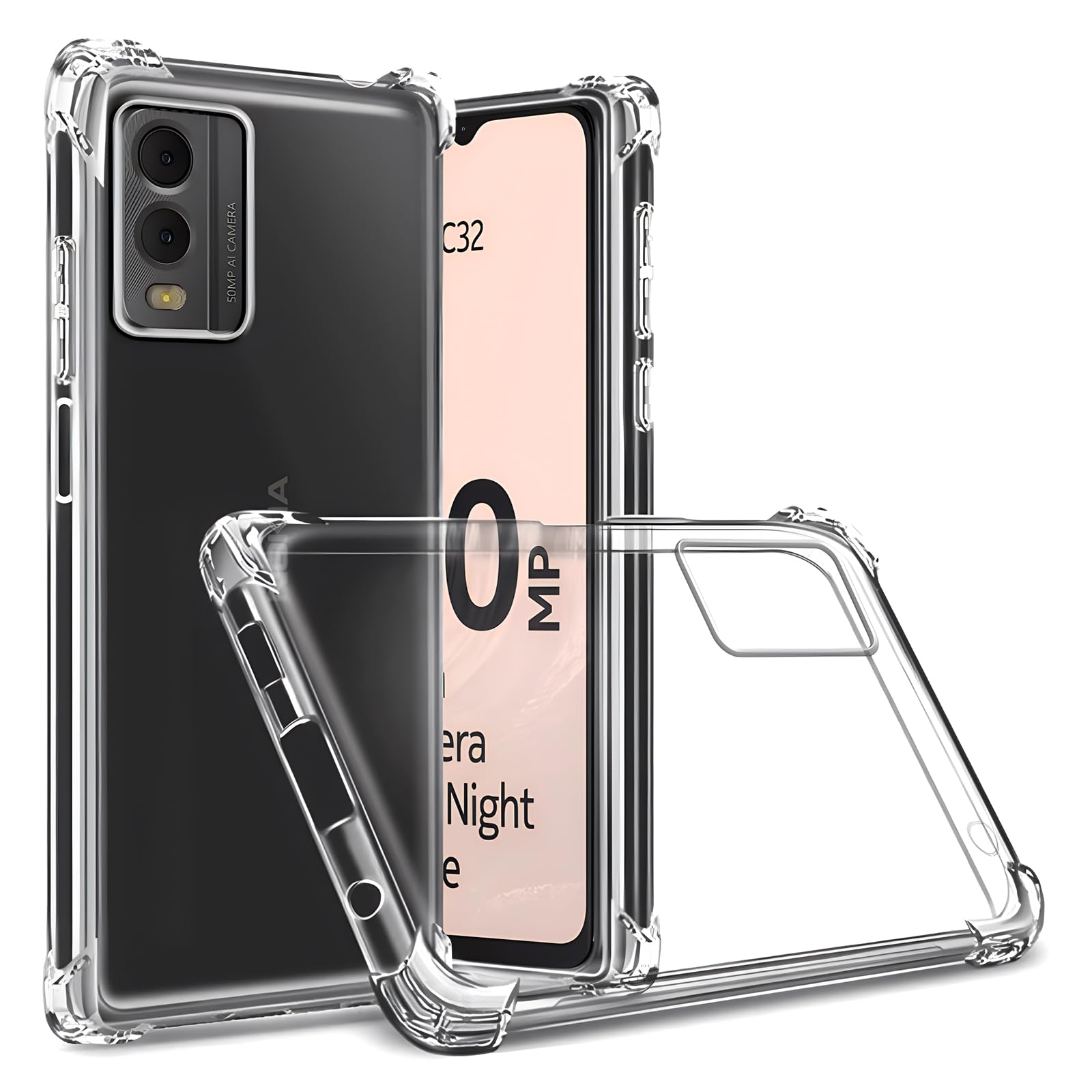 Compatible Nokia C32 Case, Crystal Clear Mobile Phone Cover, Soft TPU Protective Funda, Ultra Slim Fit, Smartphone Coque - Transparent