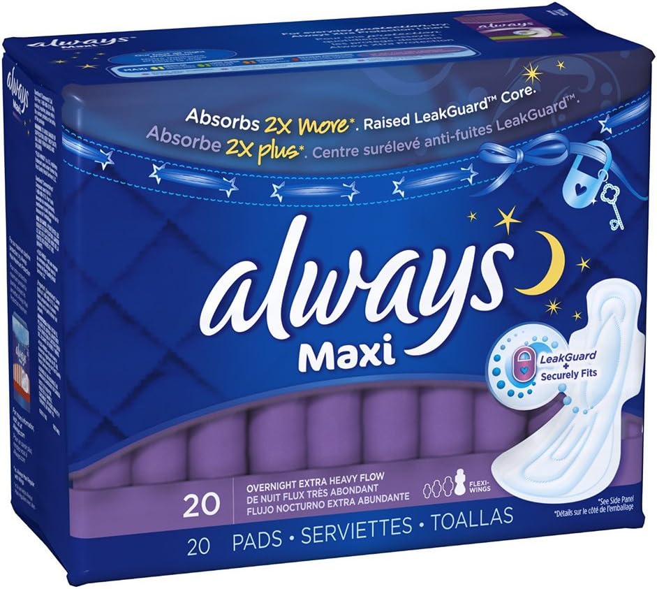 ALWAYS MAXI OVERNIGHT EXTRA UNSCENTED WINGS 20CT (PACK OF 7)