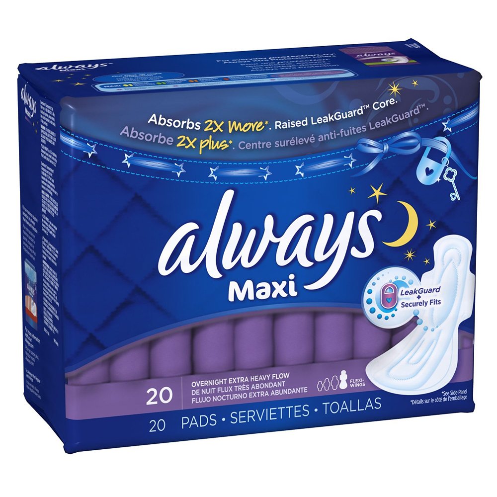 ALWAYS MAXI OVERNIGHT EXTRA UNSCENTED WINGS 20CT PACK OF 7