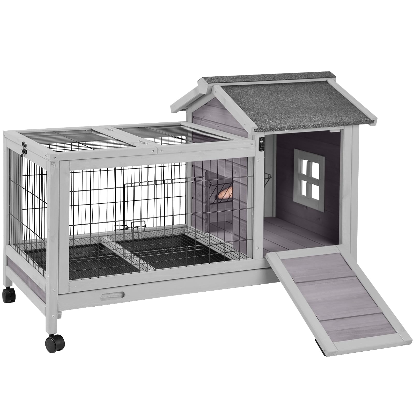Suumerpety Rabbit Hutch 40.3" Wide Outdoor Indoor Bunny Cage Chicken Coop with Wheels,Pull Out Tray,Weatherproof Roof