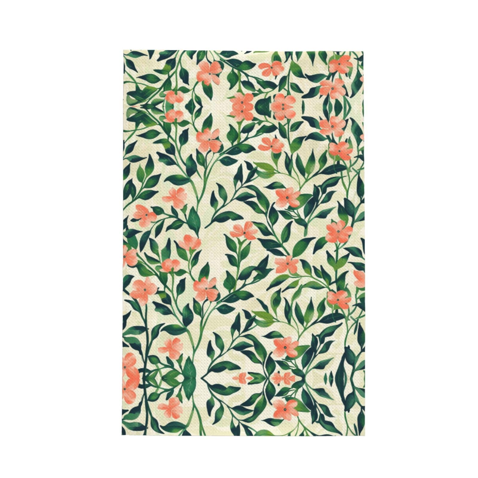 Xxahnbm Black Dewy Coral Green Vines Print Waffle Kitchen Towel,Absorbent Hand Towel