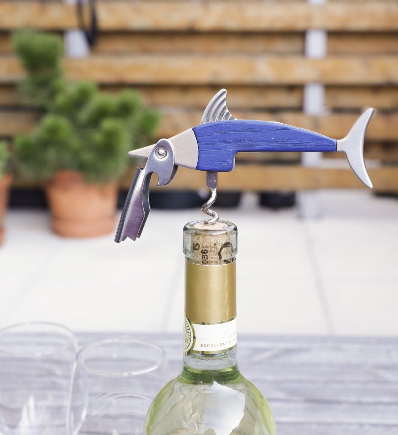 Kikkerland – Bottle Opener, Wood, Blue, 7 x 1.7 x 20.5 cm