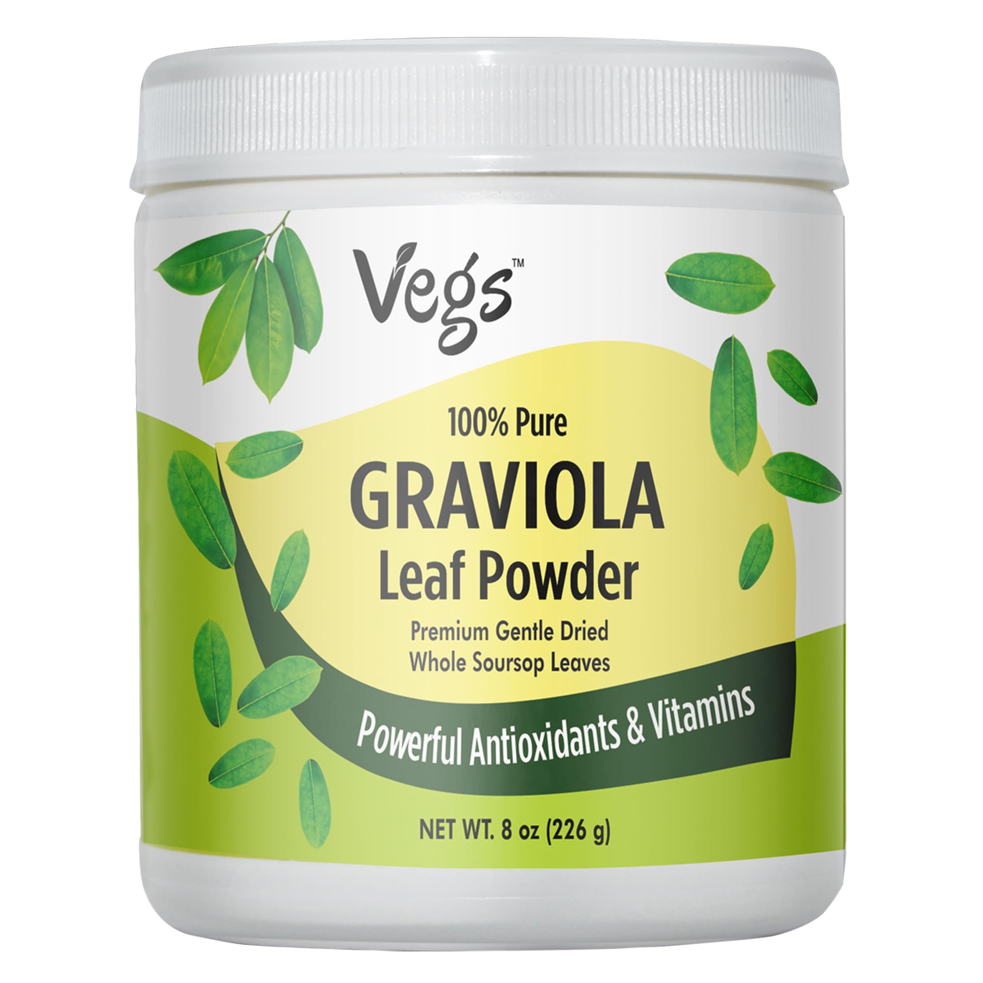 Vegs Graviola Soursop Leaf Powder - The Single Origin, True Green, Organic Graviola Leaves Powder - Gentle Dried & High Potency Soursop with Powerful Antioxidants, Vitamins – No Sugar, Non-GMO, 8 oz