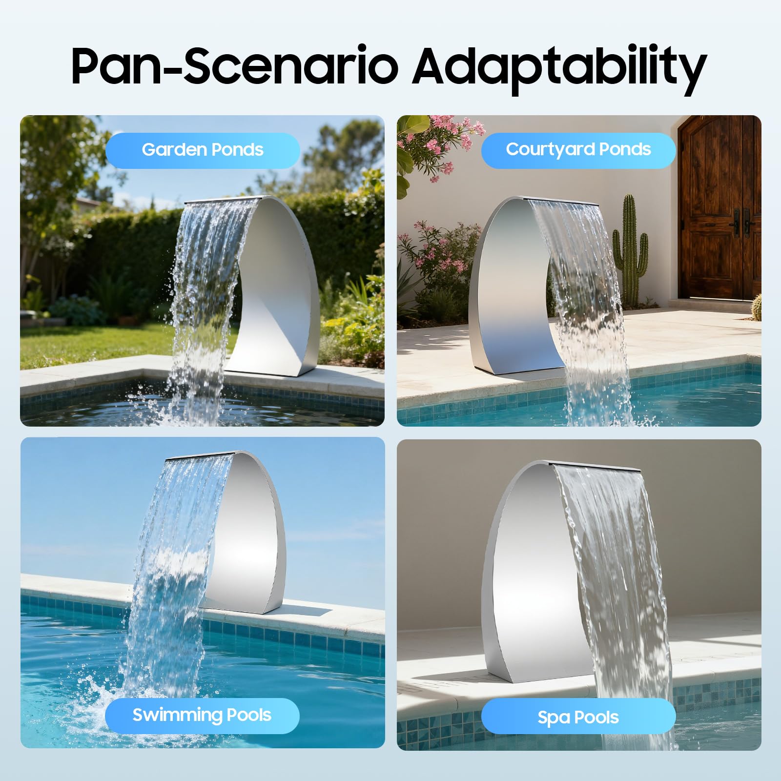 Piscina cascada fuente de acero inoxidable piscina piscina fuente jardín estanque decoración cascadas fuente diseño curvado 30 x 60 cm