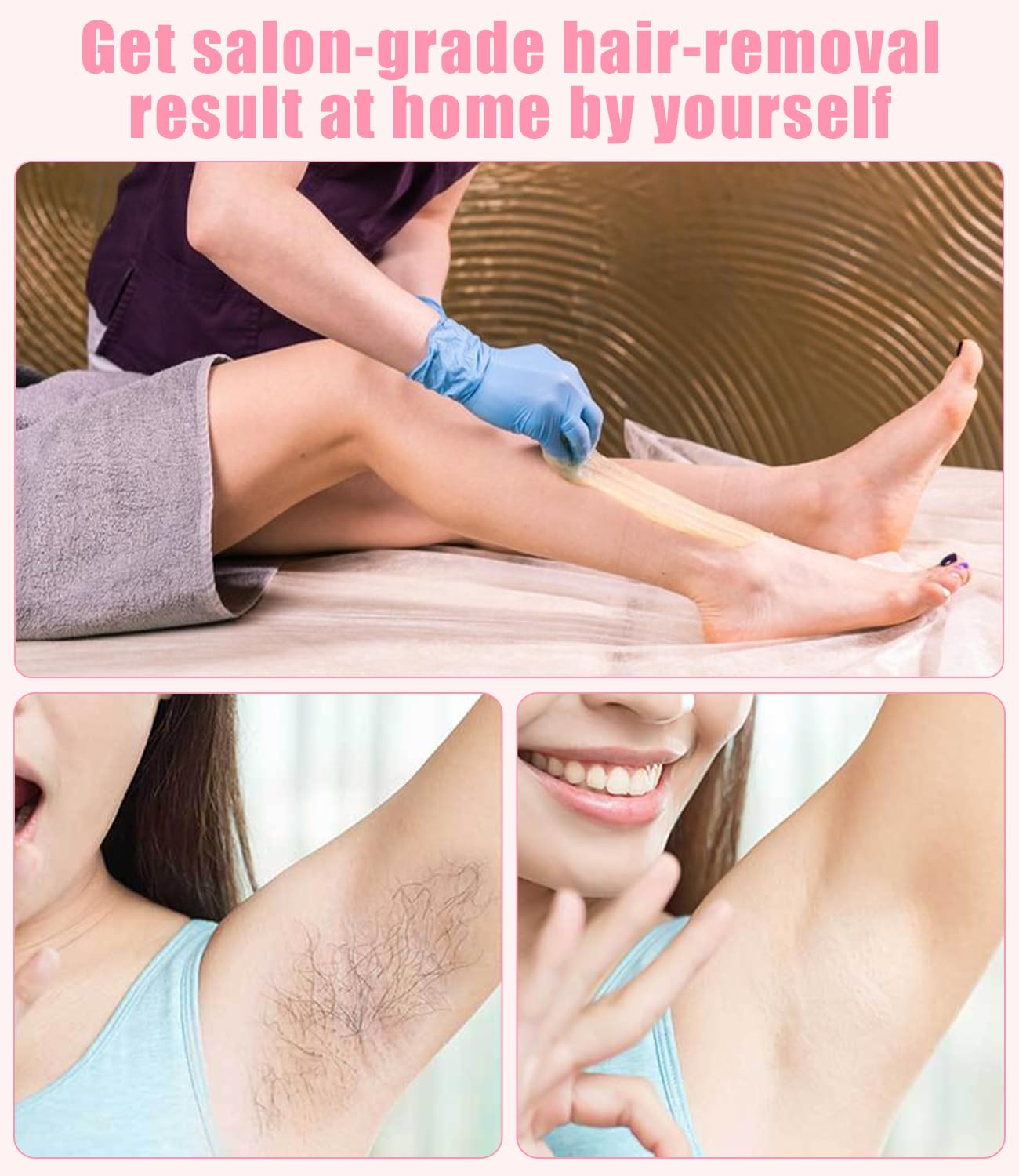 Chauffe cire epilation professionnelle, kit epilation cire 5 paquets de perles d’épilation, 1 bol en silicone et 30 bâtonnets de cire, 10 applicateurs