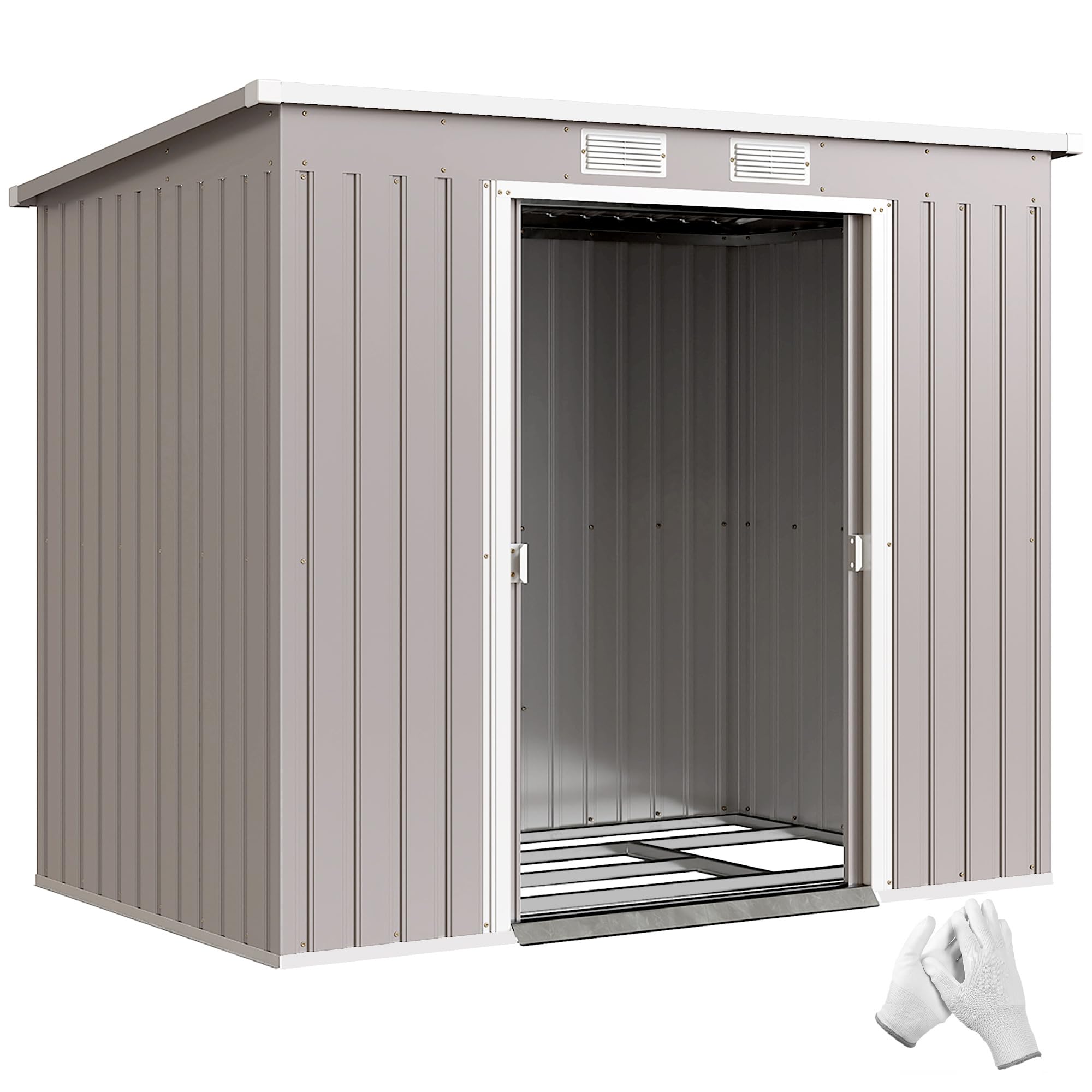 Outsunny Casetta da Giardino 2.42m² Acciaio Zincato con Kit Fondazione 213x130x172 cm Grigio
