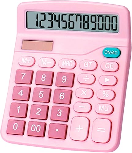 Miniatura 1 de Calculadora de oficina básica de escritorio rosa, calculadora de batería solar doble de 12 dígitos con pantalla LCD grande, calculadora de oficina