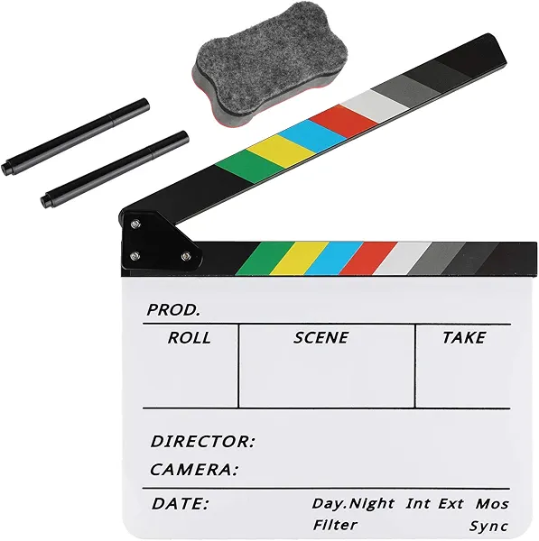 Acrylic Film Clapboard -12 x 10in Plastic Film Clapboard Cut Action Scene Clapper Board with a Magnetic Blackboard Eraser and Two Custom Pens
