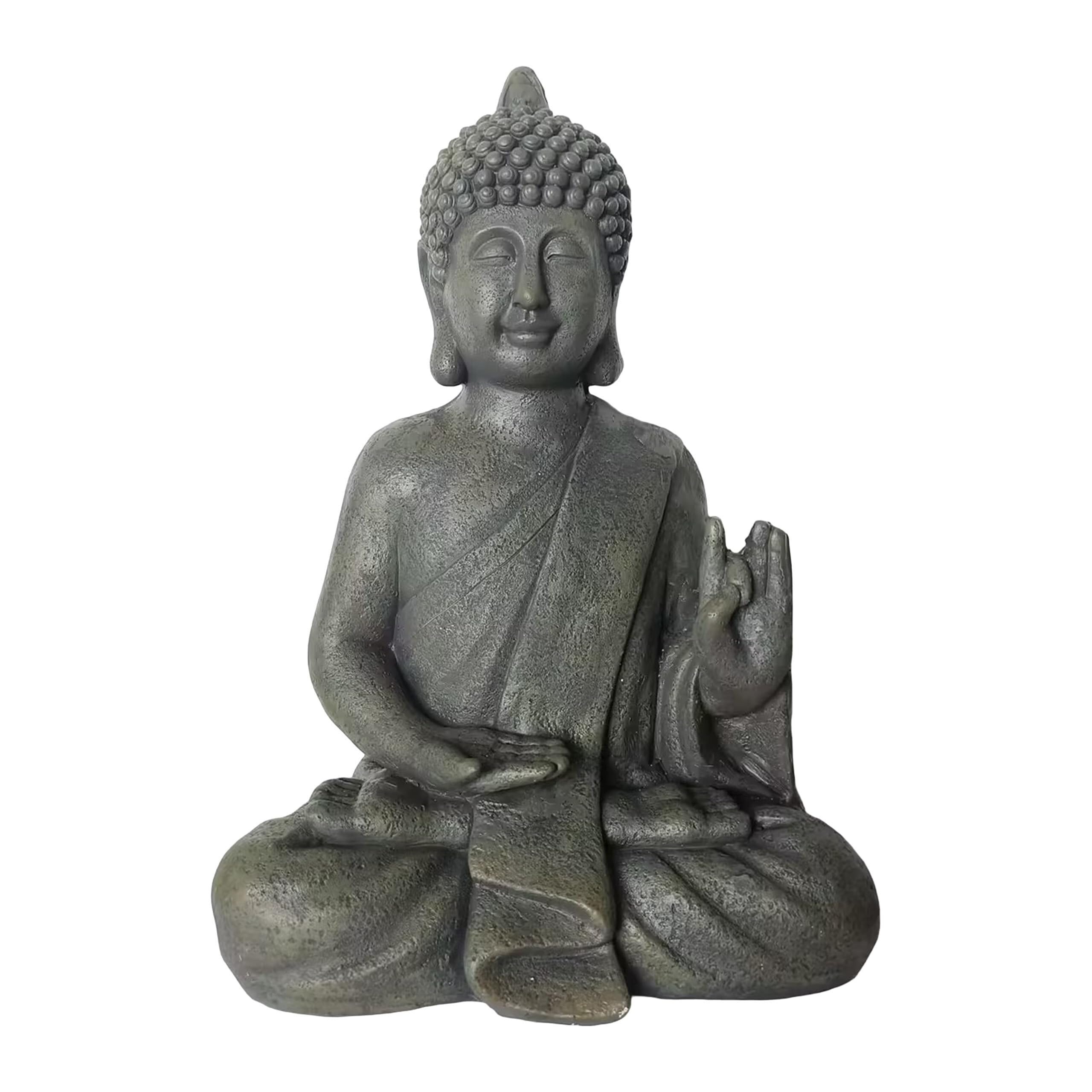 Relaxdays Statue Bouddha Assis, résistante aux intempéries, 52 cm, déco Jardin Vintage Anthracite