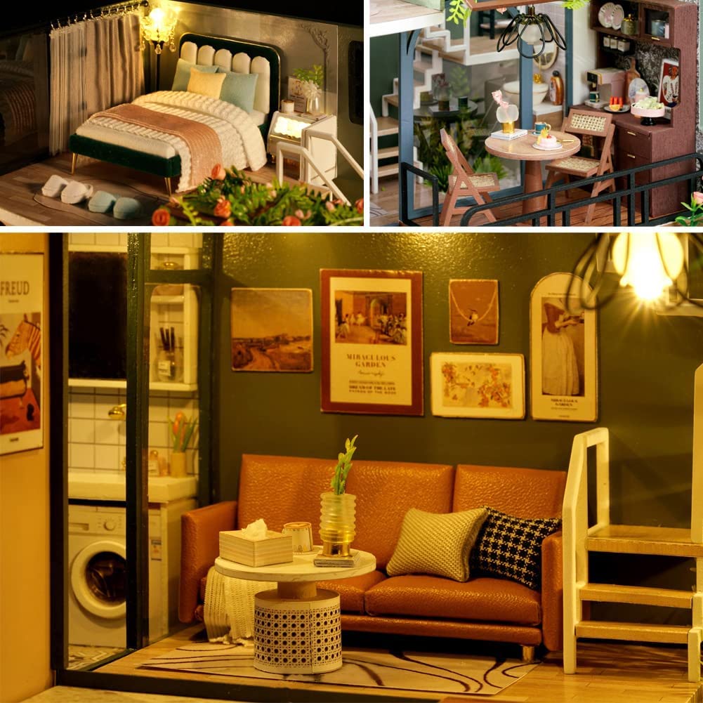 DIY houten bibliotheek huis model, miniatuur poppenhuis kit