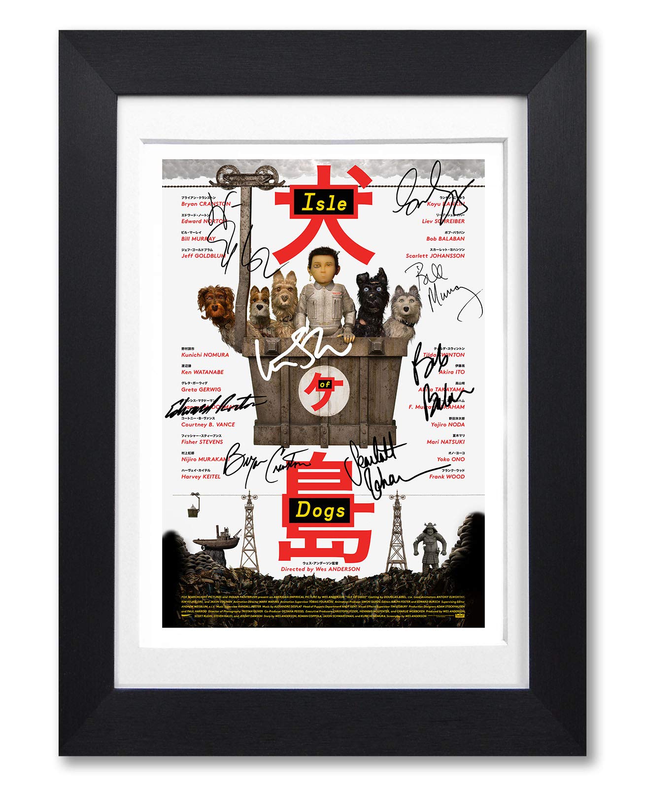 Isle Of Dogs Cast Signed A4 Poster Photo Print Framed Autograph Gift Wes Anderson Movie Film (BLACK FRAMED & MOUNTED)