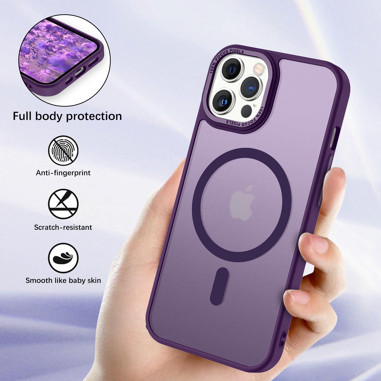 VENINGO Custodia per iPhone 12, per iPhone 12 Pro, compatibile con MagSafe girevole a 360° magnetico con cavalletto ad anello, retro opaco traslucido antiurto in TPU, nero