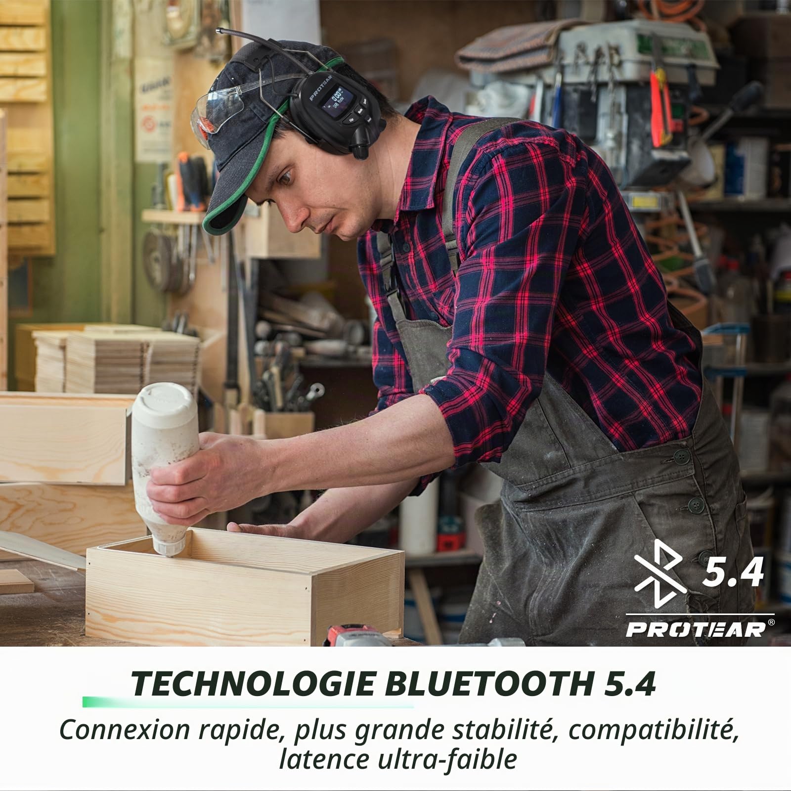 Casque anti Bruit Radio DAB + / FM et Bluetooth 5.4, casques sans fil à annulation de bruit pour atelier, jardin/tonte, SNR 30dB