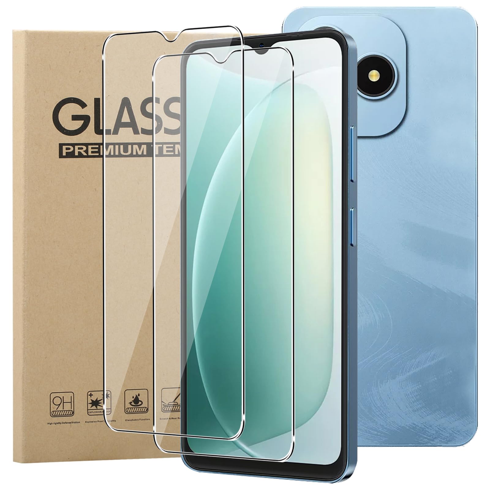 2 Pack Screen Protector for Blackview WAVE 9C/WAVE 8/OSCAL FLAT 2/FLAT 2C, Ultra Slim 9H Hardness HD Clear Oleo-phobic Coating Anti-Scratch Bubble Free Protective Tempered Glass Film