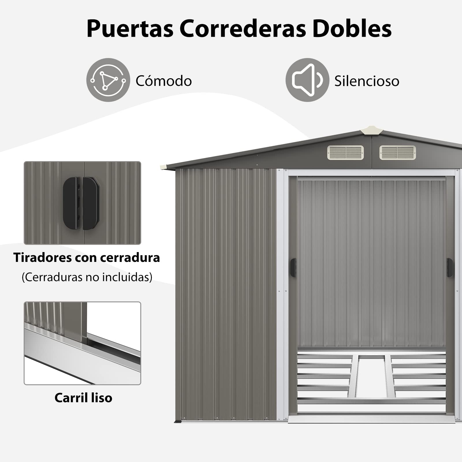 COSTWAY Cobertizo de Jardín de Almacenamiento Exterior Resistente 260x207x180 cm, Organizador de Herramientas con Cimientos, Cobertizo de Acero Galvanizado para Herramientas de Jardín (Gris Oscuro)