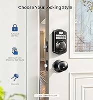 Vista 3 de Veise Cerradura de puerta de entrada sin llave con 2 perillas, cerrojo electrónico retroiluminado con asa, bloqueo automático, códigos únicos