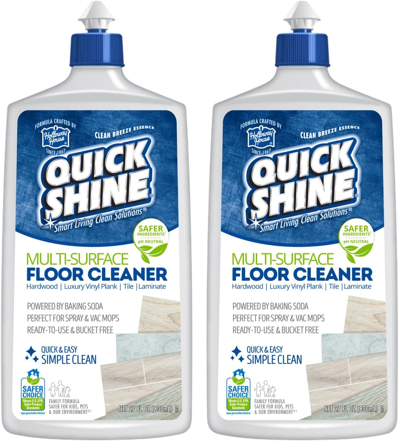 Quick Shine Multi Surface Floor Cleaner 27oz, 2Pk | Ready to Use-Streak Free- No Rinse | Use on Hardwood, Laminate, Luxury Vinyl Plank & Stone | Use in Spray Mops & Vac Mops | Safer Choice Cleaner